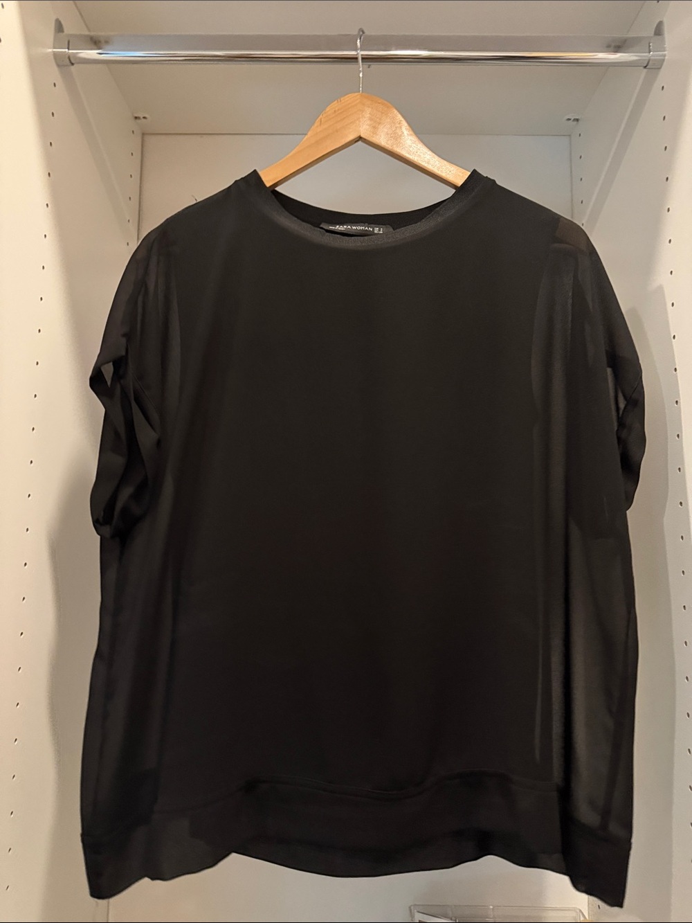 Black Women's Sheer Sleeve Blouse - Zara